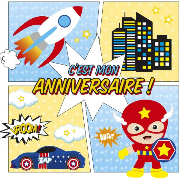 photo-Cartons d'invitation et enveloppes - Anniversaire enfant - Super héros - Clairefontaine