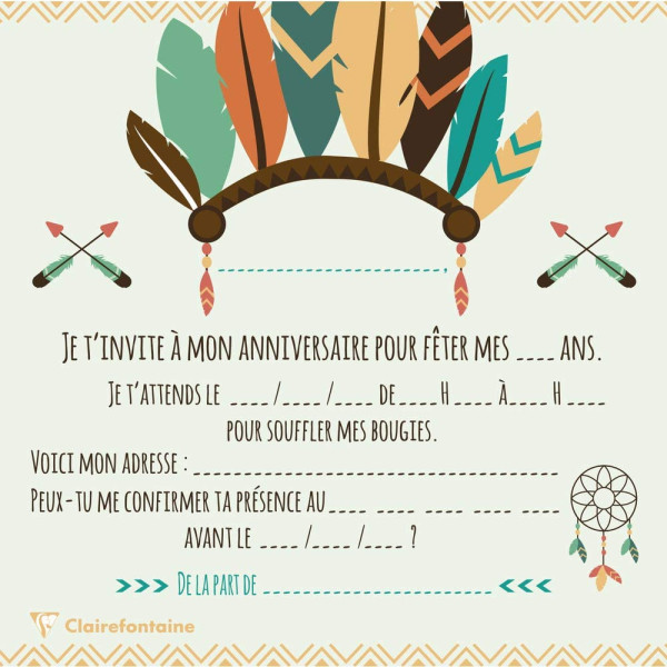 Cartons d'invitation et enveloppes - Anniversaire enfant - Indiens - Clairefontaine