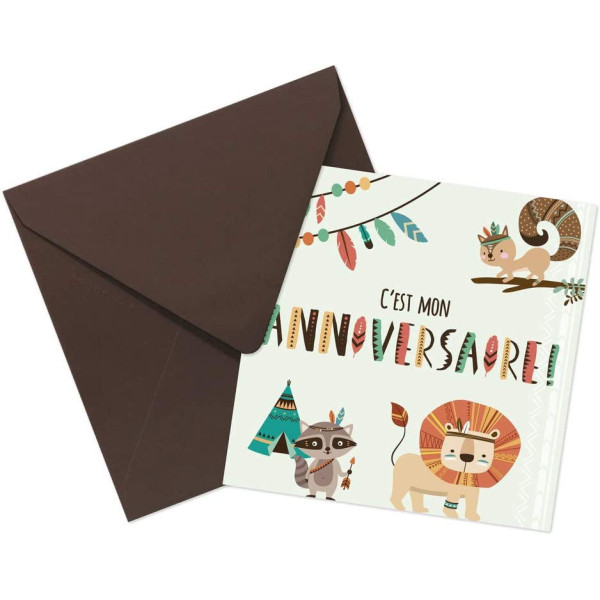 Cartons d'invitation et enveloppes - Anniversaire enfant - Indiens - Clairefontaine