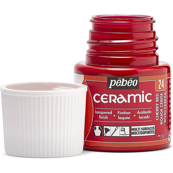 Peinture pour céramique - Rouge cerise - Pébéo - Ceramic - 45ml