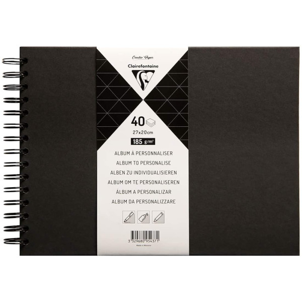 photo-Album à personnaliser - Noir - 27 x 20 cm - Spirale - Papier épais - Clairefontaine