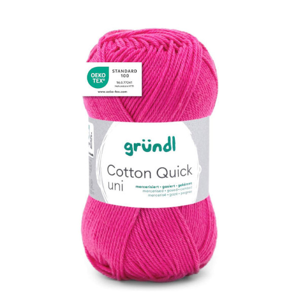 photo-Pelote de laine - Fuchsia - 128 - 100% coton - 3/4 mm - Gründl - Cotton Quick Uni