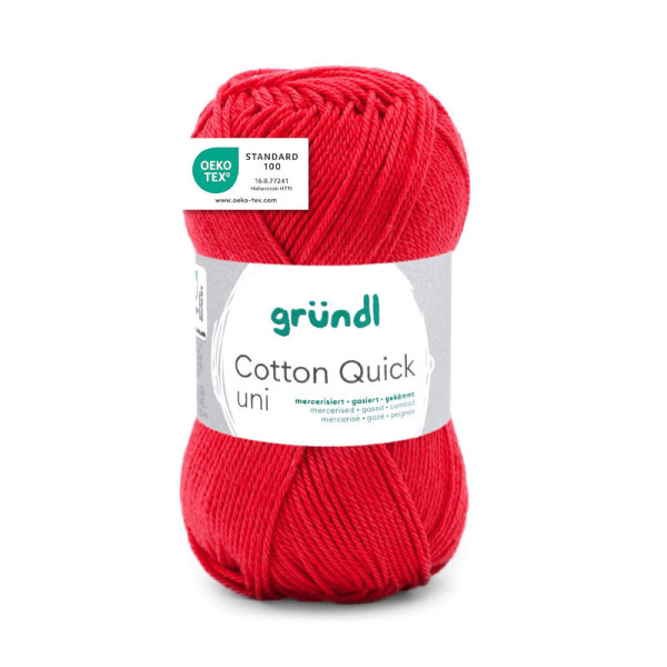 photo-Pelote de laine - Rouge flamboyant - 156 - 100% coton - 3/4 mm - Gründl - Cotton Quick Uni