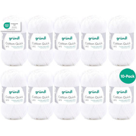 photo-10 pelotes de laine - Blanc - 01 - 100% coton - 3/4 mm - Gründl - Cotton Quick Uni