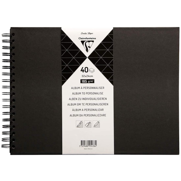 photo-Album à personnaliser - Noir - 32 x 24 cm - Spirale - Papier épais - Clairefontaine