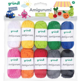 photo-Pelotes de laine - 100% coton - 10 couleurs assorties - Gründl - Amigurumi Happy