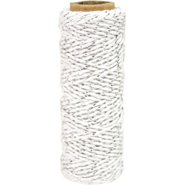 photo-Ficelle - Cordelette - Coton - Argent/Blanc - 2mmx30m - Loisirs créatifs