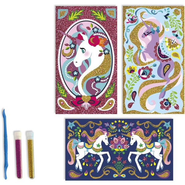 Jeu créatif - Coffret paillettes - Licornes - Dès 7 ans - 3 modèles - Janod