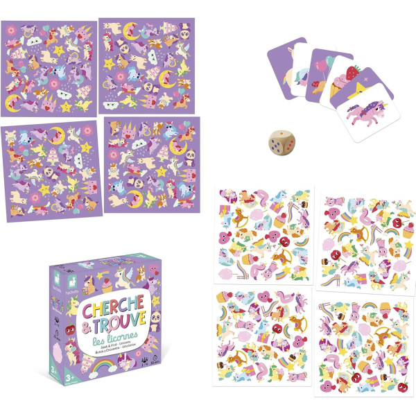 Jeu éducatif - Mon premier cherche et trouve - Les licornes - Dès 3 ans - Janod