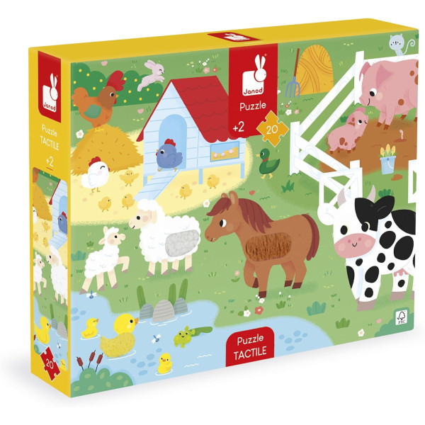 photo-Puzzle - Les animaux de la ferme - 20 pièces avec texture + poster - Dès 2 ans - Janod