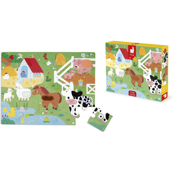 Puzzle - Les animaux de la ferme - 20 pièces avec texture + poster - Dès 2 ans - Janod