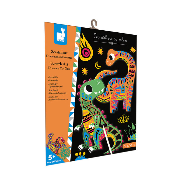 photo-Jeu créatif - Coloriage à gratter - Les dinosaures - 5 modèles - Stylet + livre inclus - Dès 5 ans - Janod