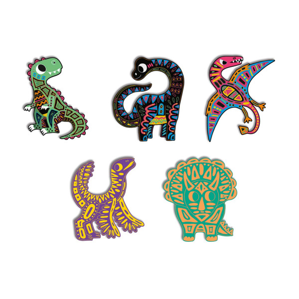 Jeu créatif - Coloriage à gratter - Les dinosaures - 5 modèles - Stylet + livre inclus - Dès 5 ans - Janod