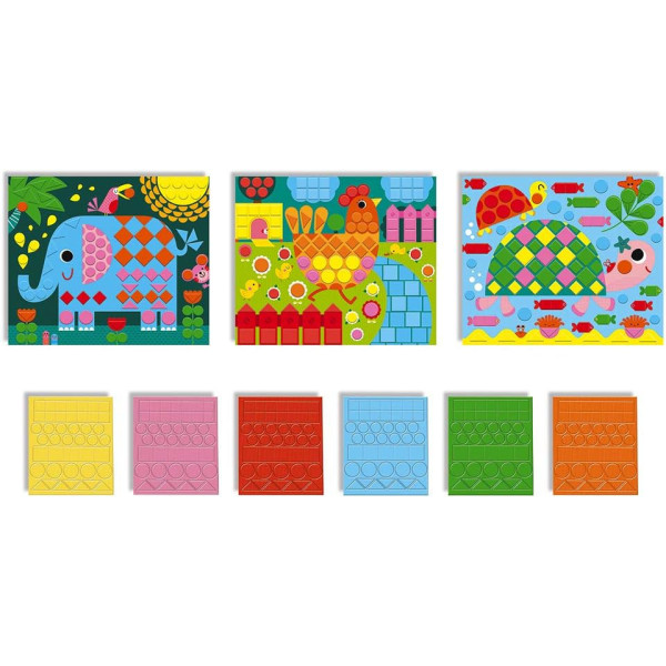 Jeu créatif - Gommettes mosaïque - 3 modèles - Animaux - Dès 3 ans - Janod