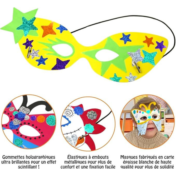 Masques à décorer - Pour le carnaval - Gommettes incluses - 4 modèles - Cléopâtre