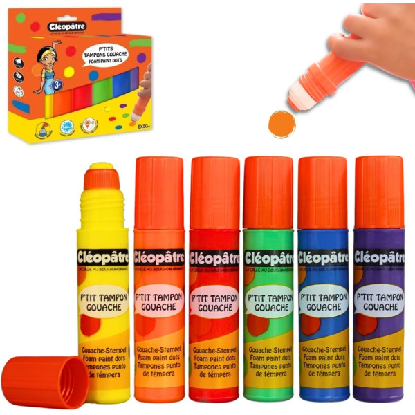 Gouache - Tampons de peinture - Enfant  - 6 couleurs - Cléopâtre - Scolaire - Loisirs créatifs
