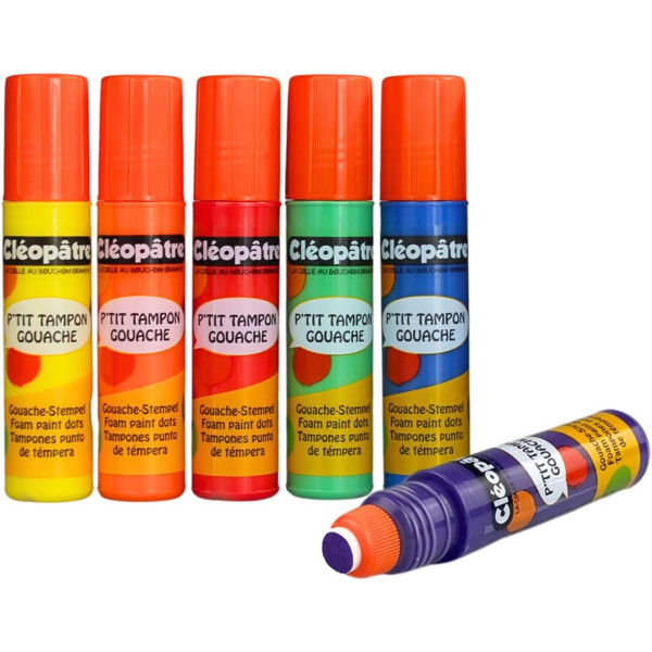 Gouache - Tampons de peinture - Enfant  - 6 couleurs - Cléopâtre - Scolaire - Loisirs créatifs