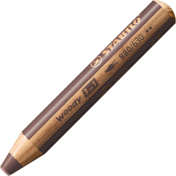photo-Stabilo woody 3 in 1 - Marron foncé - Crayon de couleur - Pointe large - Tous supports