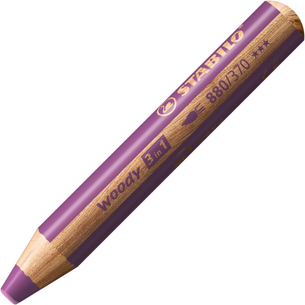 photo-Stabilo woody 3 in 1 - Lilas - Crayon de couleur - Pointe large - Tous supports