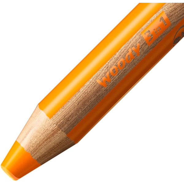 Stabilo woody 3 in 1 - Orange clair - Crayon de couleur - Pointe large - Tous supports