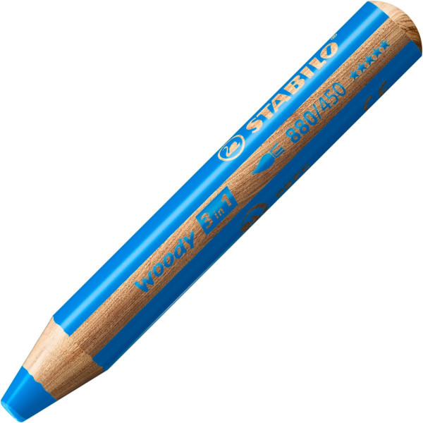 photo-Stabilo woody 3 in 1 - Bleu azur - Crayon de couleur - Pointe large - Tous supports
