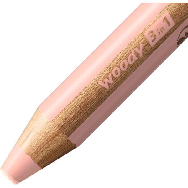 Stabilo woody 3 in 1 - Rose abricot - Crayon de couleur - Pointe large - Tous supports