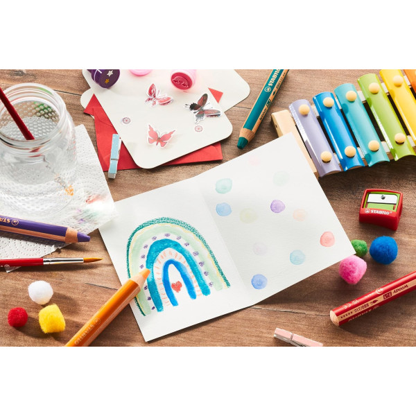 Stabilo woody 3 in 1 - Jaune pastel - Crayon de couleur - Pointe large - Tous supports