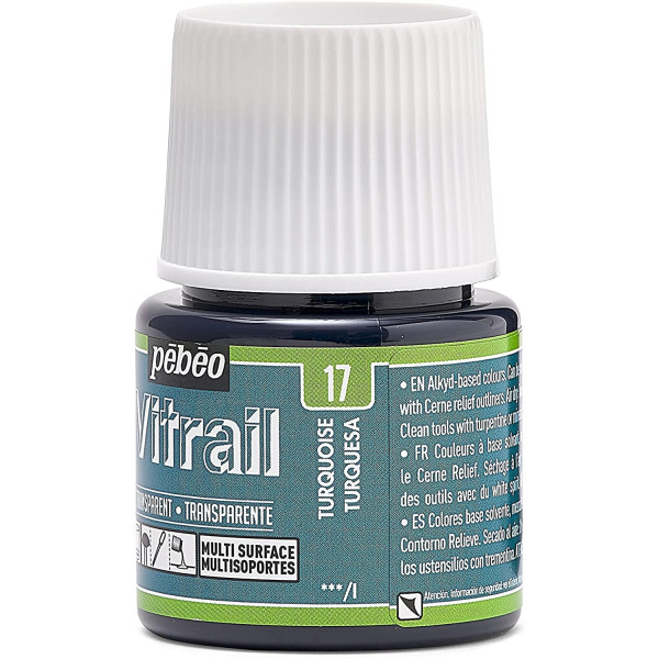 Peinture pour verre - Vitrail - Pébéo - Bleu turquoise - 45ml