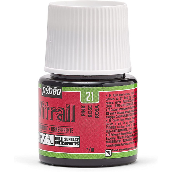 Peinture pour verre - Vitrail - Pébéo - Rose - 45ml