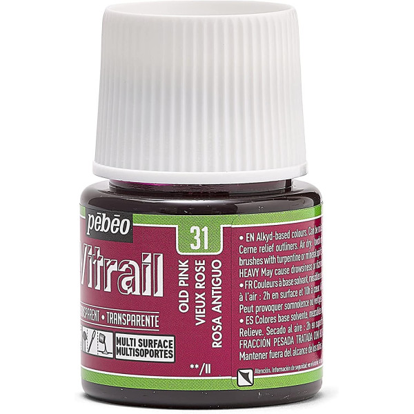 Peinture pour verre - Vitrail - Pébéo - Vieux rose - 45ml