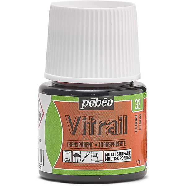 photo-Peinture pour verre - Vitrail - Pébéo - Rose corail - 45ml