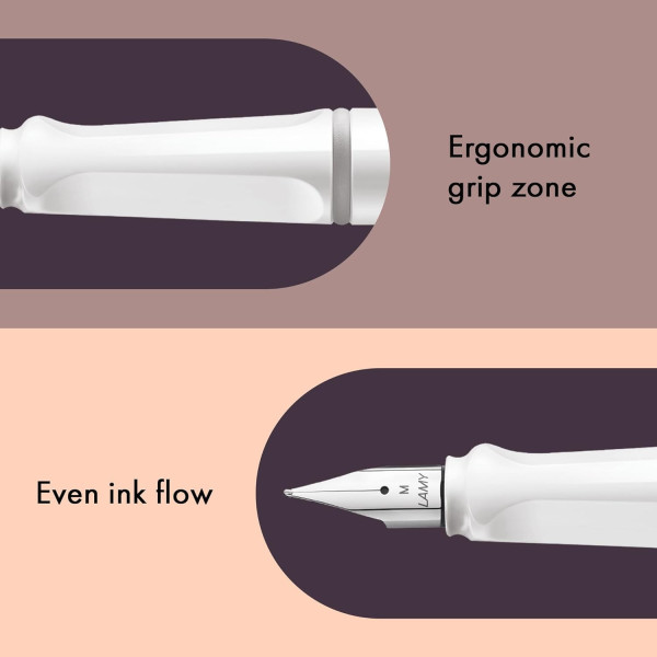 Stylo plume - Mine large B - Droitier - LAMY - Safari - Blanc - Rechargeable