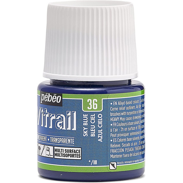 Peinture pour verre - Vitrail - Pébéo - Bleu ciel - 45ml