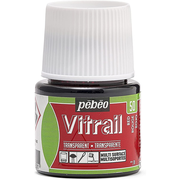 photo-Peinture pour verre - Vitrail - Pébéo - Rouge - 45ml