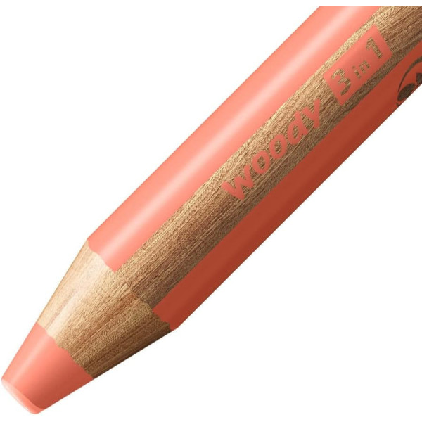 Stabilo woody 3 in 1 - Rouge pastel - Crayon de couleur - Pointe large - Tous supports