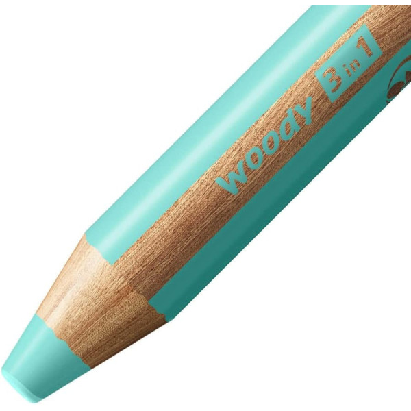 Stabilo woody 3 in 1 - Bleu pastel - Crayon de couleur - Pointe large - Tous supports