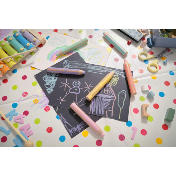 Stabilo woody 3 in 1 - Bleu pastel - Crayon de couleur - Pointe large - Tous supports