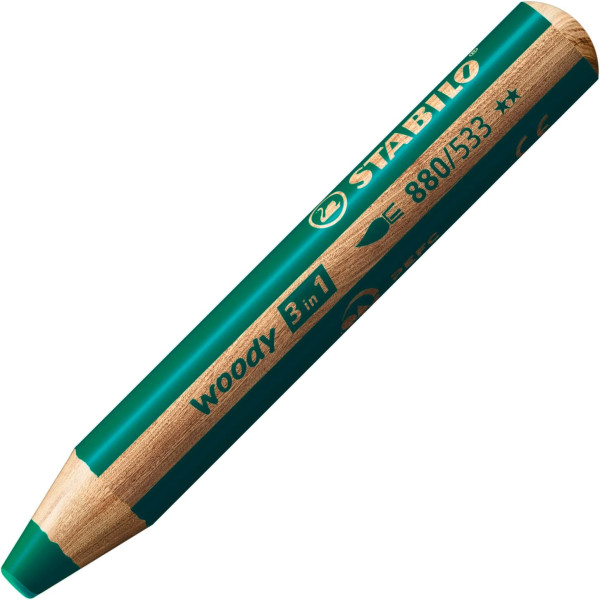photo-Stabilo woody 3 in 1 - Vert foncé - Crayon de couleur - Pointe large - Tous supports