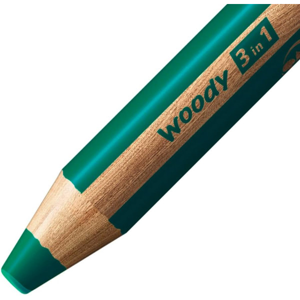 Stabilo woody 3 in 1 - Vert foncé - Crayon de couleur - Pointe large - Tous supports