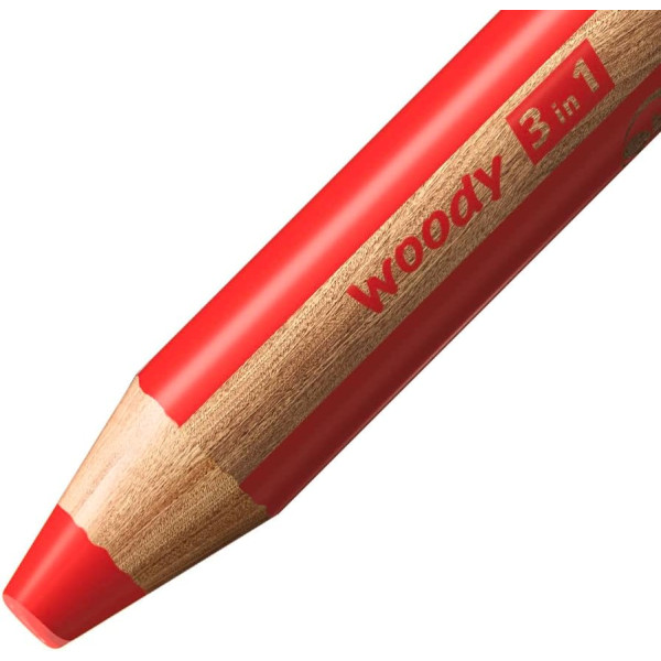 Stabilo woody 3 in 1 - Rouge - Crayon de couleur - Pointe large - Tous supports