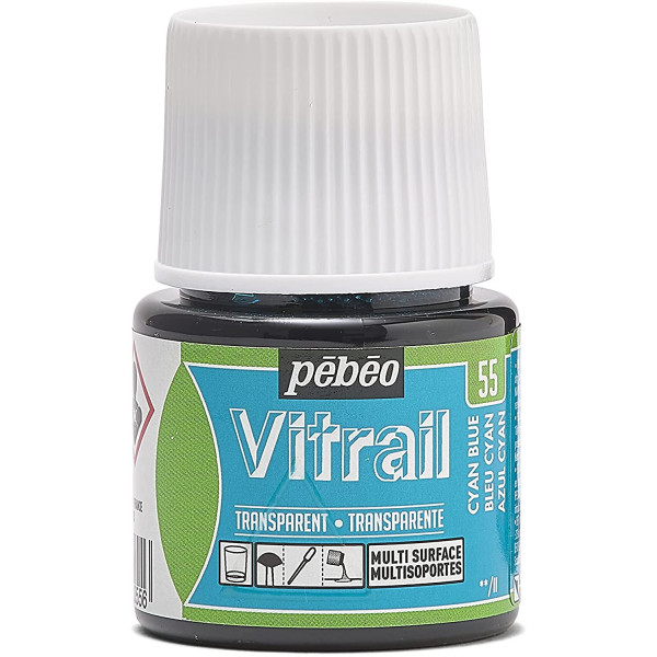 photo-Peinture pour verre - Vitrail - Pébéo - Bleu cyan - 45ml