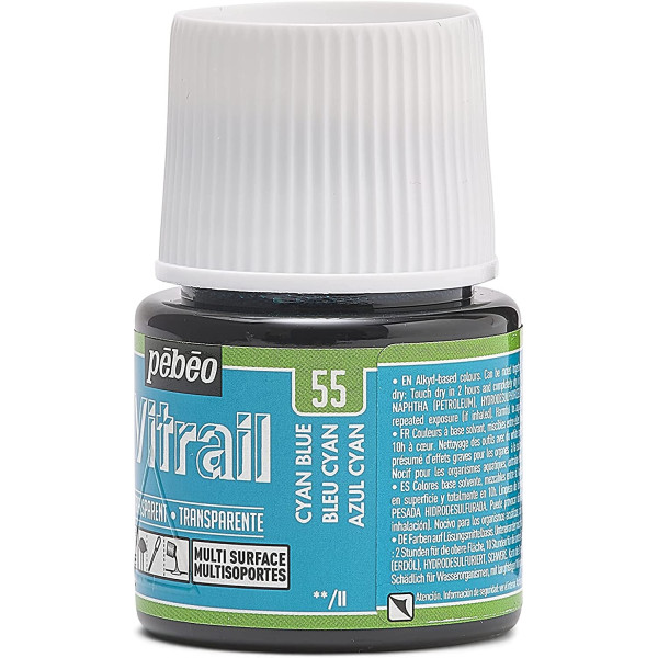 Peinture pour verre - Vitrail - Pébéo - Bleu cyan - 45ml