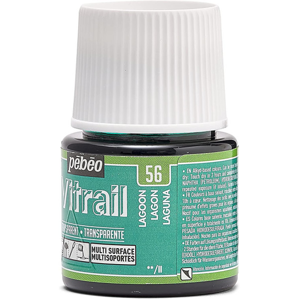 Peinture pour verre - Vitrail - Pébéo - Bleu lagon - 45ml