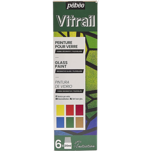 photo-Coffret - Peinture pour verre - Vitrail - Pébéo - 6 x 20ml - Assortiment