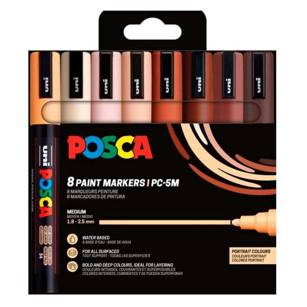 photo-Feutres - POSCA - PC5M - 8 couleurs - Tons portrait - Assorties - Dessin
