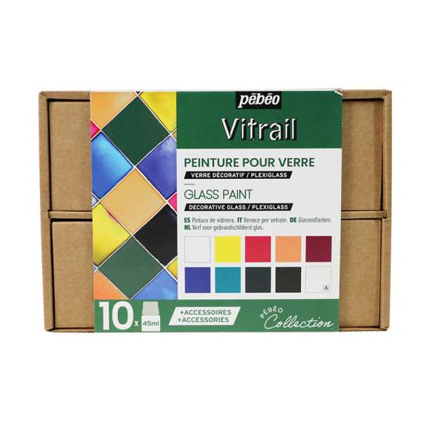 Coffret - peinture pour verre - Pébéo - Vitrail - 10x15ml - Assortiment | Artmania