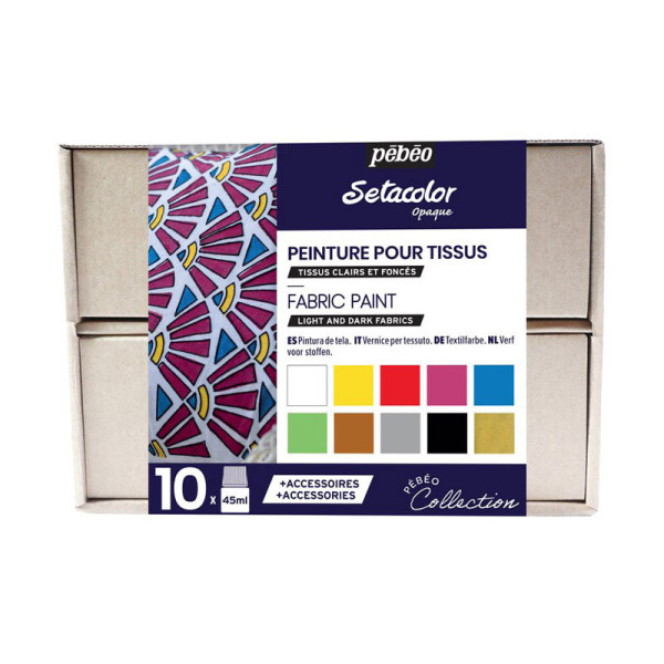 Coffret - peinture pour tissus - Pébéo - Setacolor - 10x45ml - Assortiment | Artmania