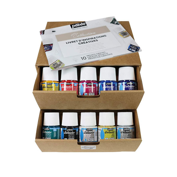 Coffret - peinture pour tissus clairs et foncés - Pébéo - Setacolor - 10x45ml - Assortiment