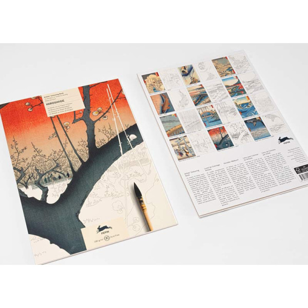 Livre de coloriage - Beaux-arts - Adulte - Aquarelle et crayons - Œuvres Hiroshige - 12 modèles