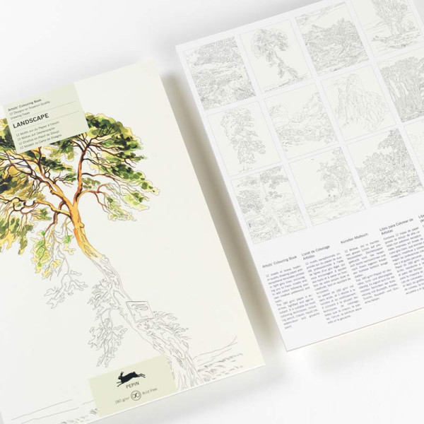 Livre de coloriage - Beaux-arts - Adulte - Aquarelle et crayons - Illustrations de paysages - 12 modèles